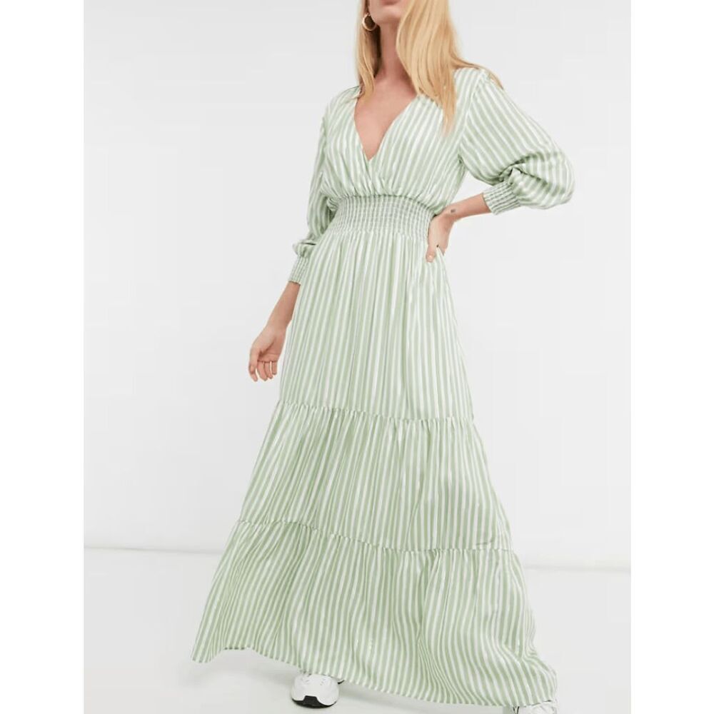 Selected Femme Violet Tiered Dress in Watercress Green Women's 4​​​​​​